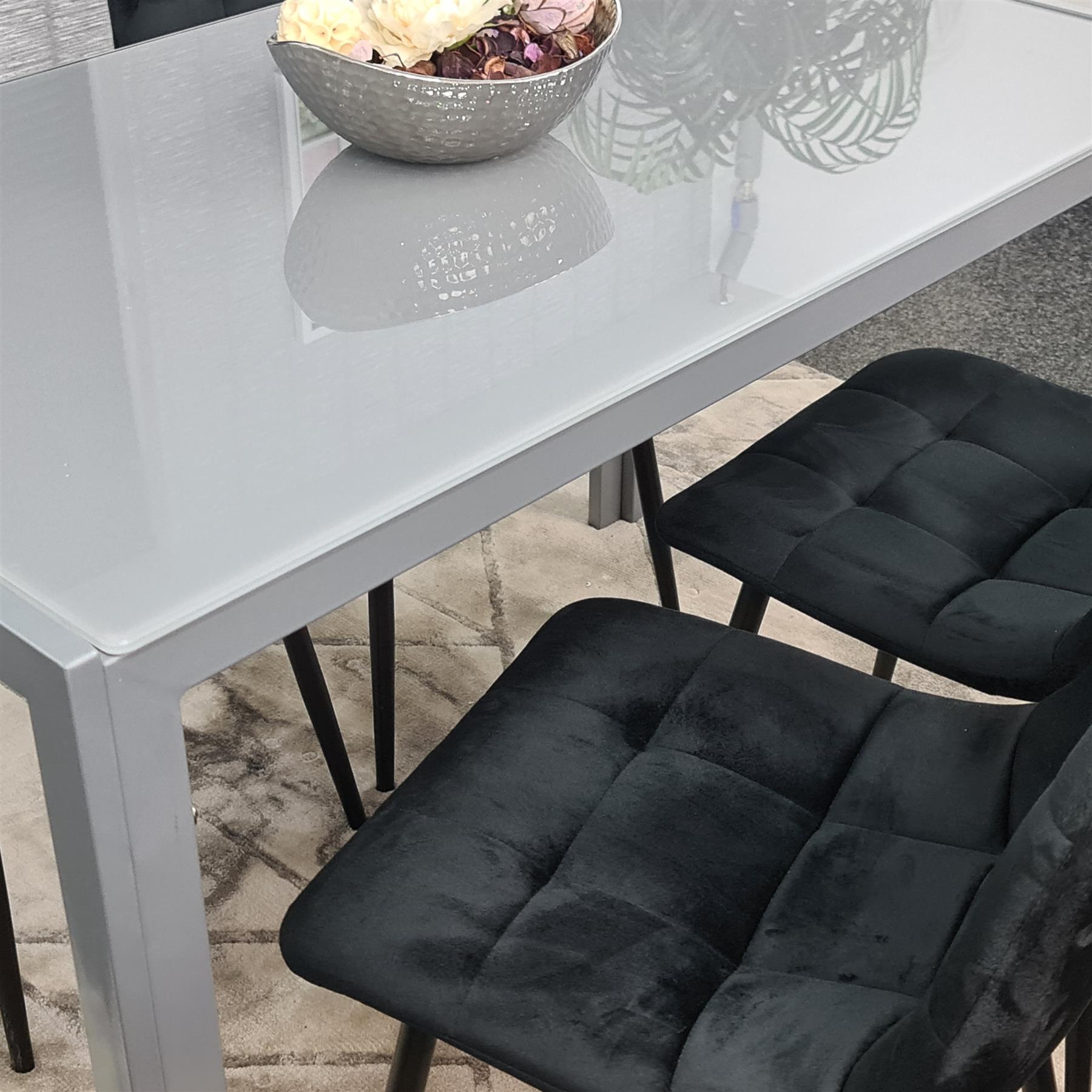 Kosy Koala 4 Seater Glass and Velvet Dining Set Grey and Black Image 6