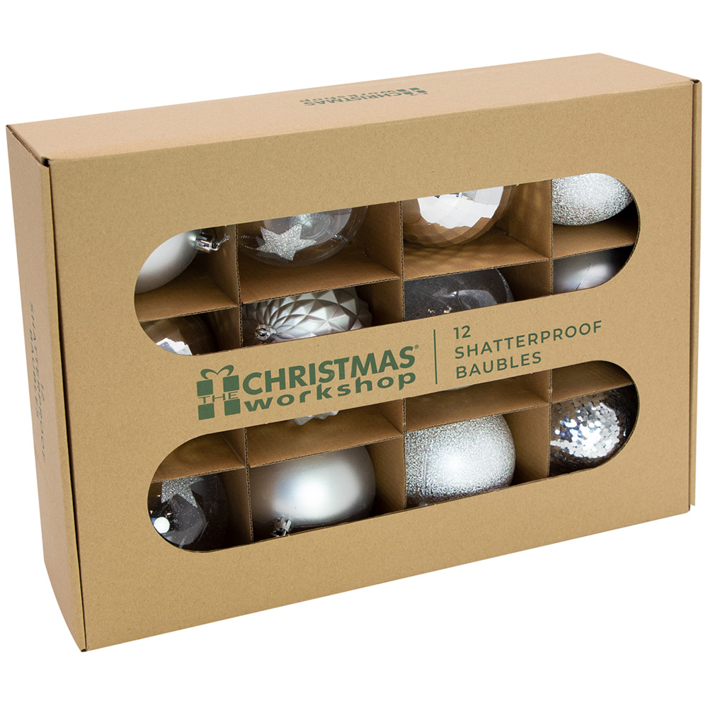 The Christmas Workshop Silver Shatterproof Bauble 12 Pack Image 3