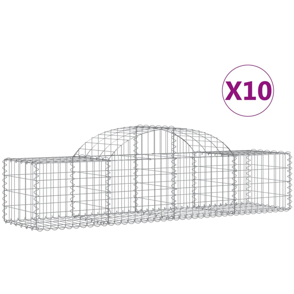 vidaXL Silver Galvanised Iron Arched Gabion Basket 200 x 50 x 40/60cm 10 Pack Image 2