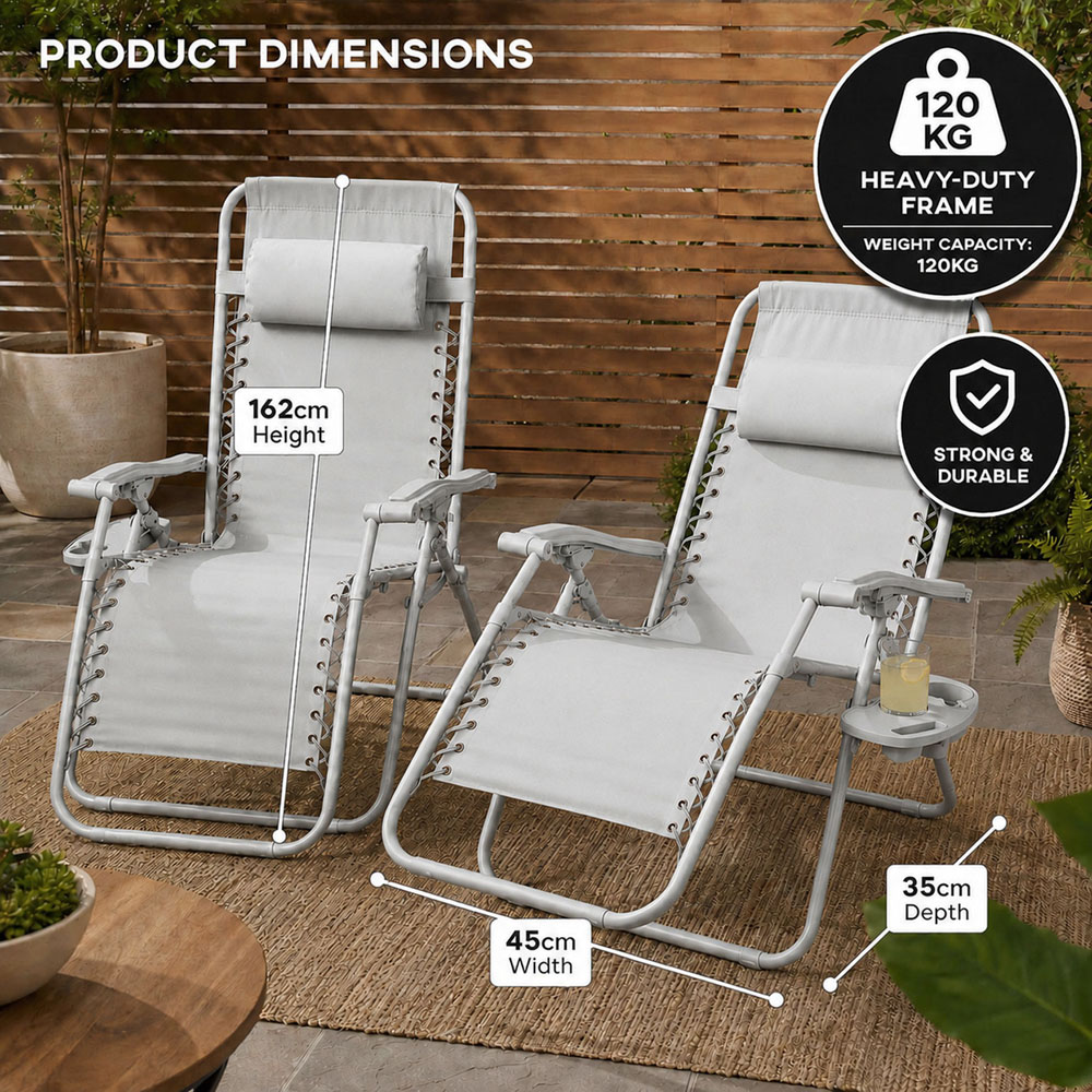 Neo Set of 2 Grey Zero Gravity Reclining Foldable Sun Loungers Image 7