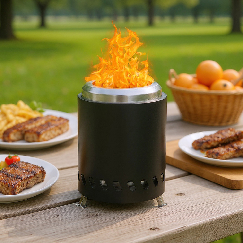 Living and Home Black Portable Tabletop Fire Pit with Ash Grate Image 2