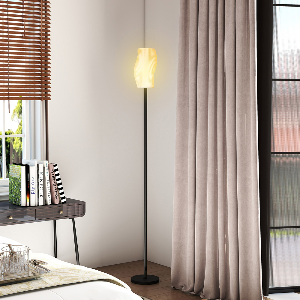 HOMCOM White 3D Printed Flowing Curve Shade Black Floor Lamp with E27 Holder Image 4