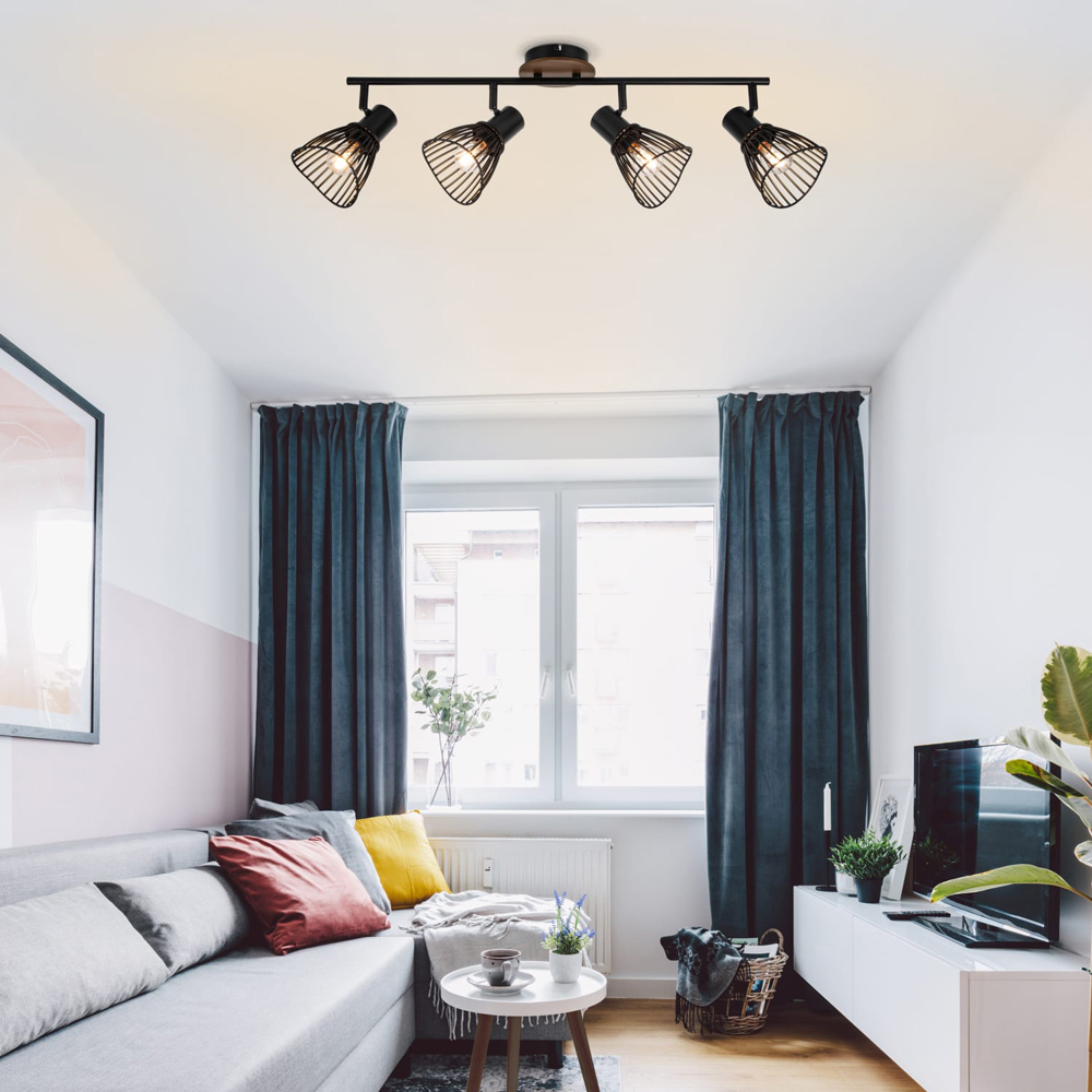Cosylyte Hadley Matt Black 4 Light Wire Shade Spotlight Image 6