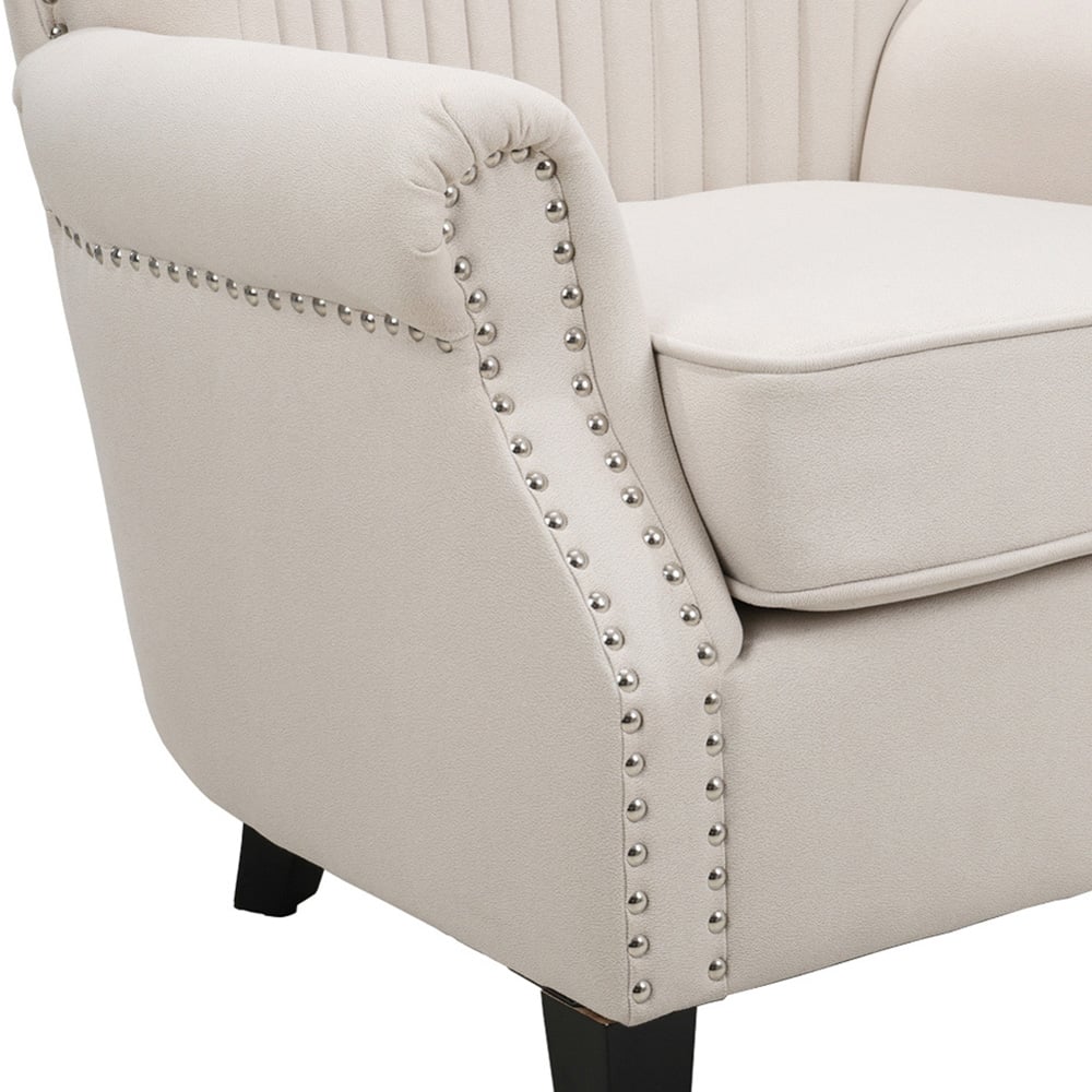 Living and Home Channel Beige Deep Cushioned Armchair with Nailhead Trim Image 6