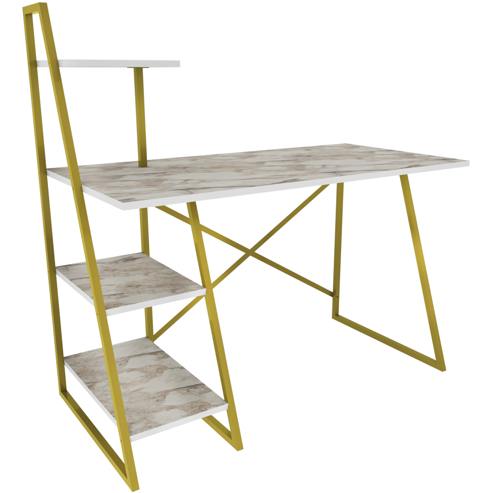 Decorotika Admira Gold and White Marble Effect Modern Computer Desk Image 3