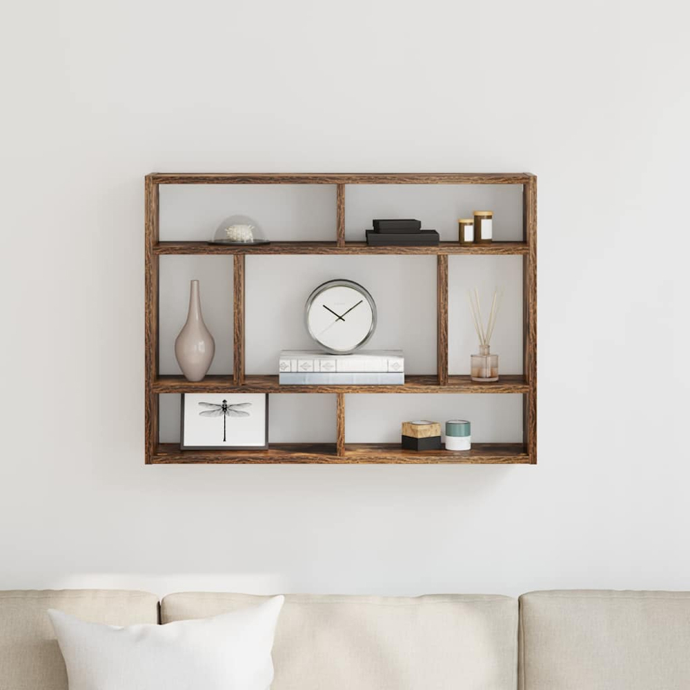 vidaXL 7 Shelf Smoked Oak Floating Wall Shelf Image 2