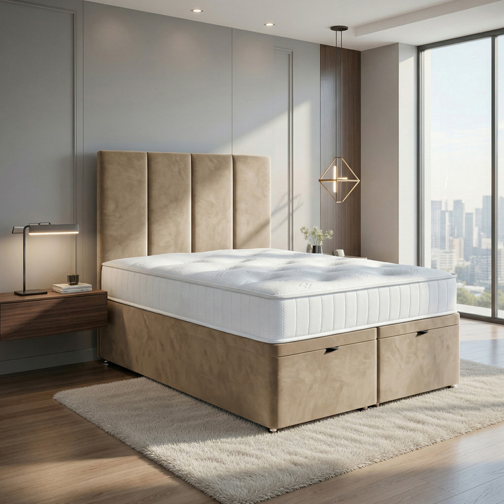 DS Living Harmony Double Coffee Plush Velvet Ottoman Bed Image 5