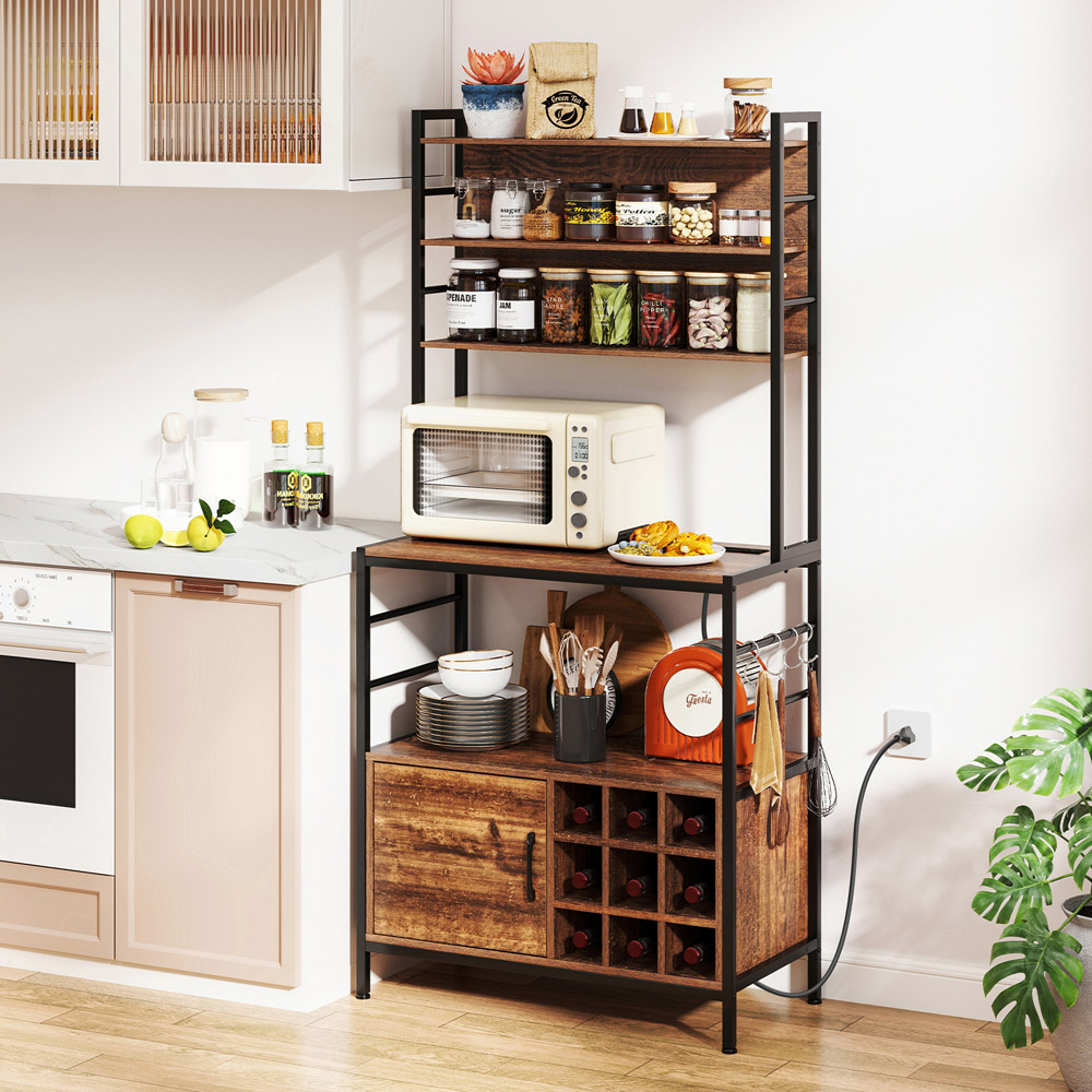 Costway Reddish Brown Bakers Rack with Power Outlet Image 4