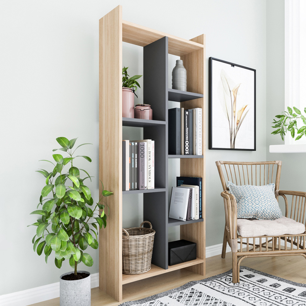 Decorotika Eden 7 Shelf Oak and Anthracite Freestanding Bookcase Image 1