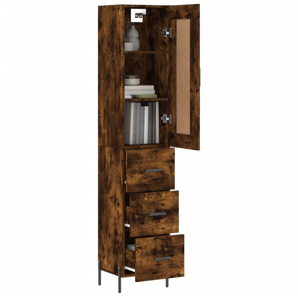 vidaXL Single Door 3 Drawer Smoked Oak Highboard Image 3