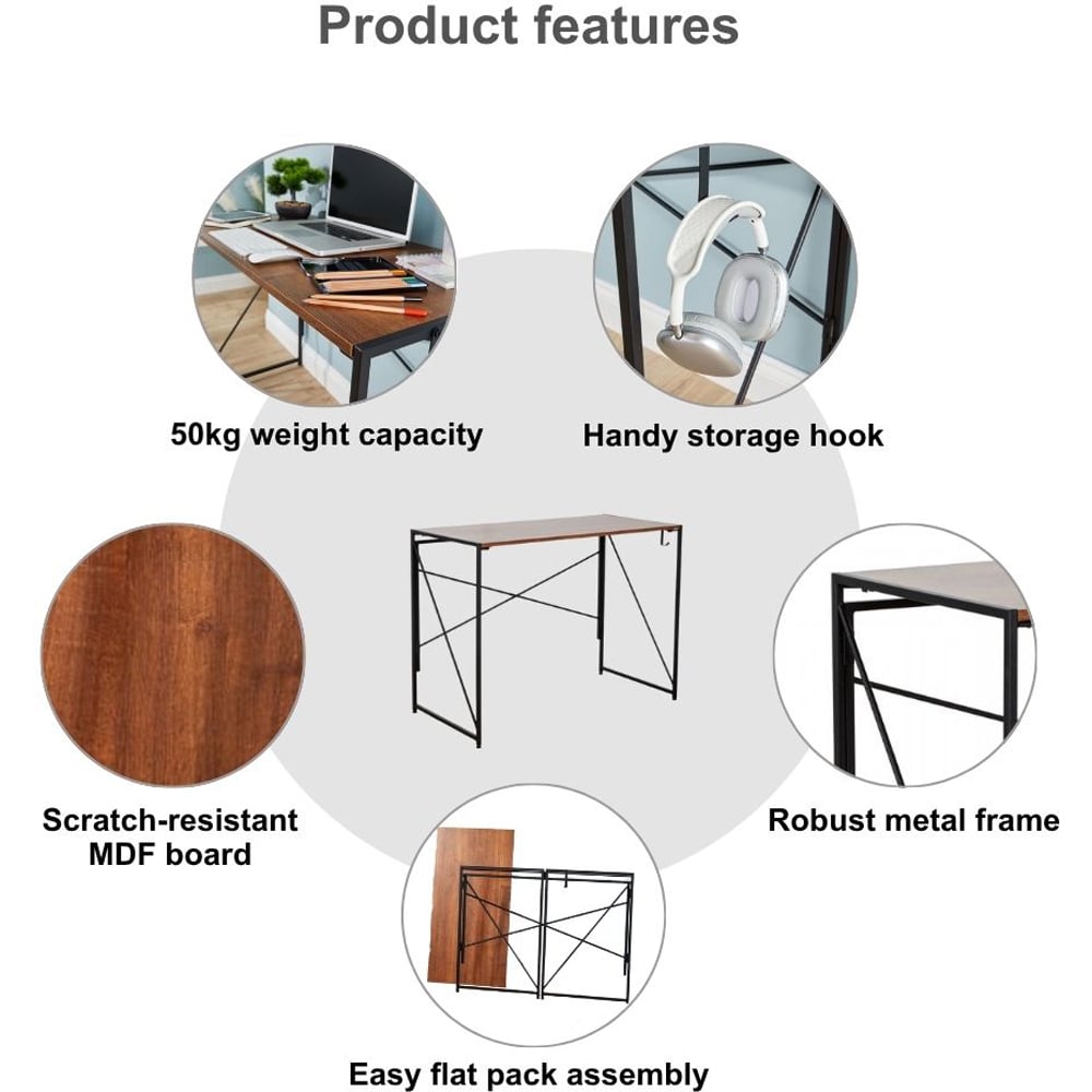 Home Source Brampton Folding Compact Desk with Hook Grey Image 4