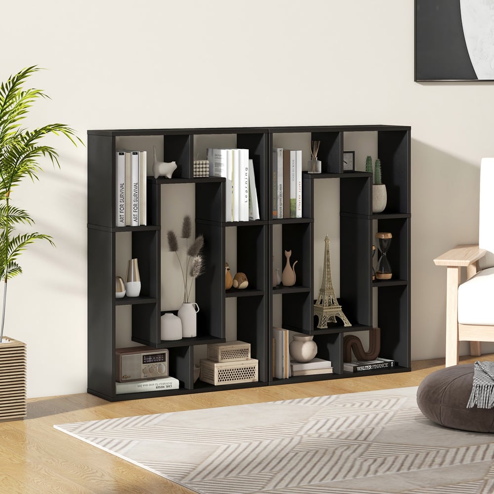 Costway 7 Shelf Black Geometric Bookshelf Image 4