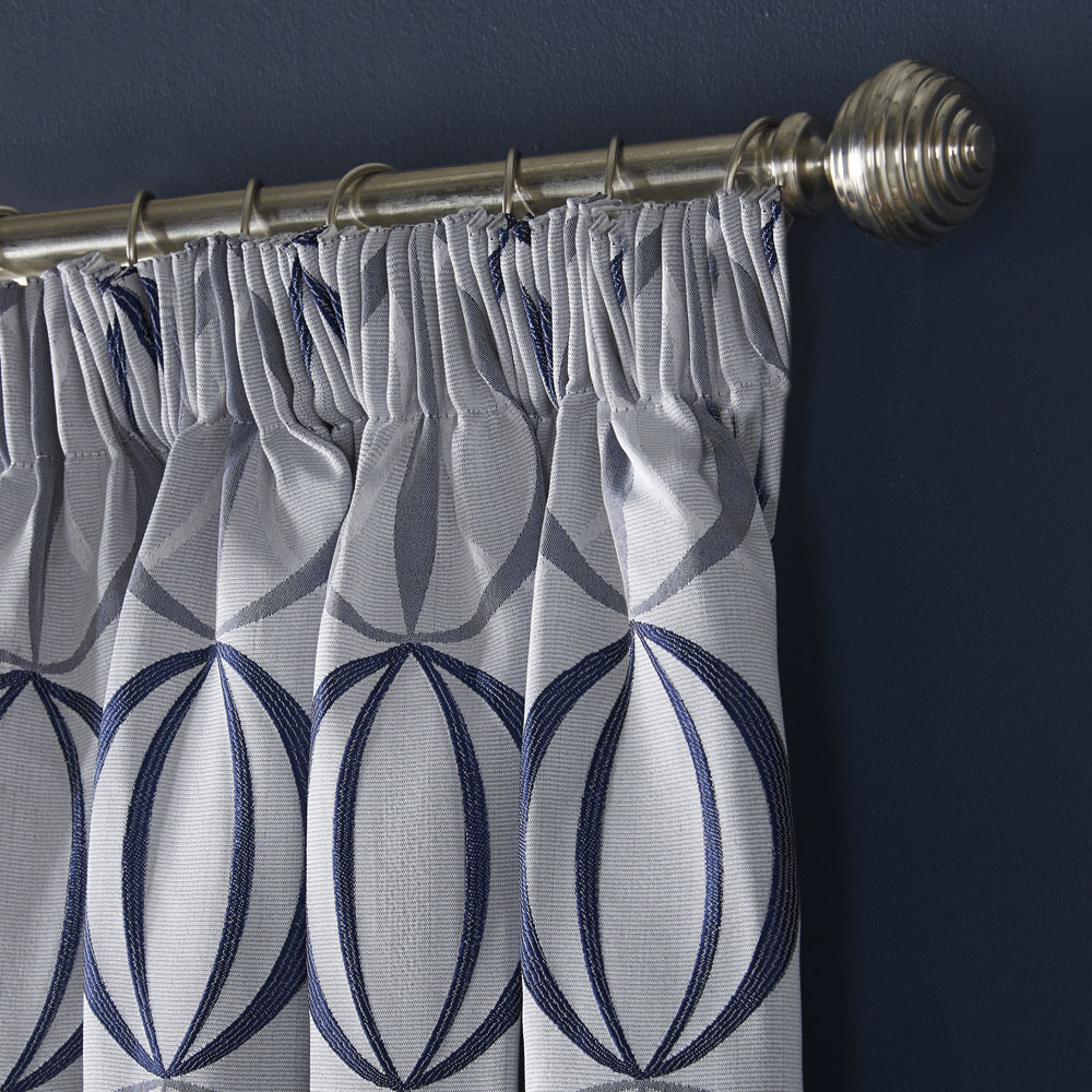 Alan Symonds Ome Navy Jacquard Lined Pencil Pleat Taped Top Curtains 167 x 228cm Image 2