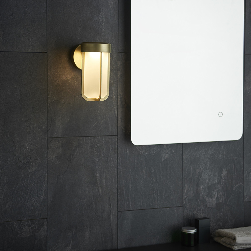 Merano Bevento Brushed Gold LED Frosted Glass Outdoor Wall Lamp Image 6