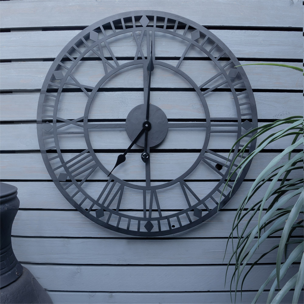 St Helens Black Open Face Design Non Ticking Garden Clock 60cm Image 4