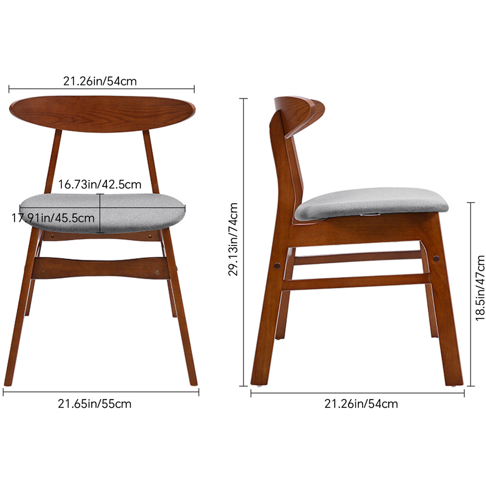 Living and Home Set of 2 Grey Linen Curved Backrest Dining Chair Image 9