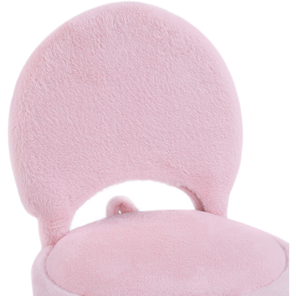 Living and Home Pink Faux Rabbit Fur Round Back Foldable Vanity Chair with Storage Image 5
