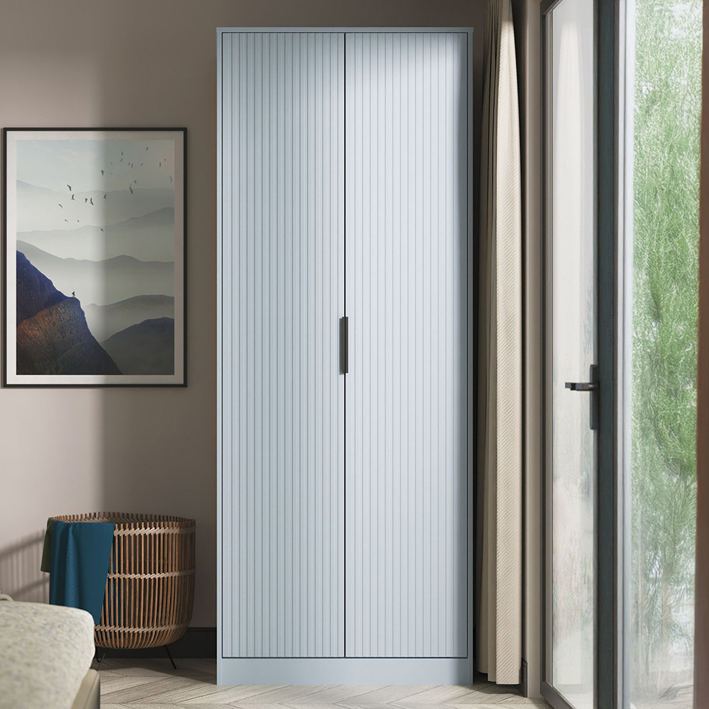Crowndale Fluted 2 Door Denim Blue Tall Wardrobe Ready Assembled Image 1