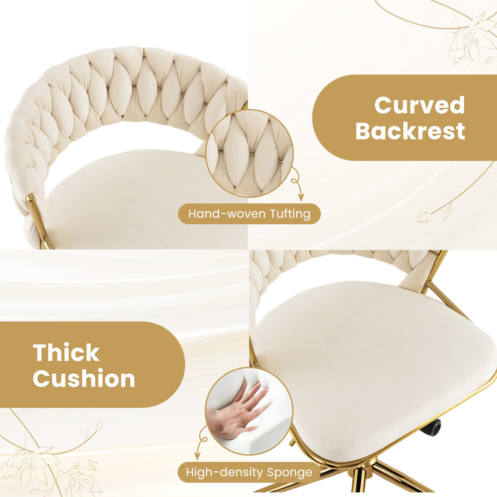Costway Set of 2 Beige Hand Woven Swivel Desk Chair Image 5
