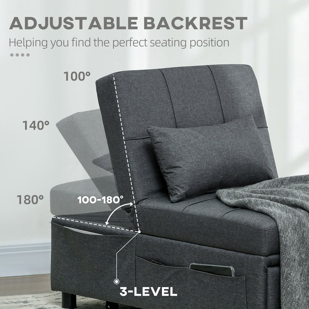 Portland Single Sleeper Grey Linen Touch Recliner Chair Bed Image 5