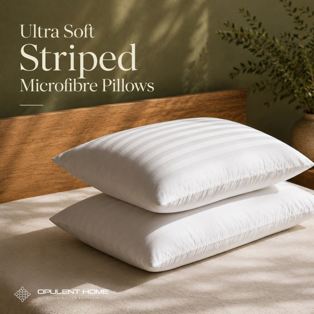 Opulent Home White Striped Soft-Medium Pillow 2 Pack Image 3
