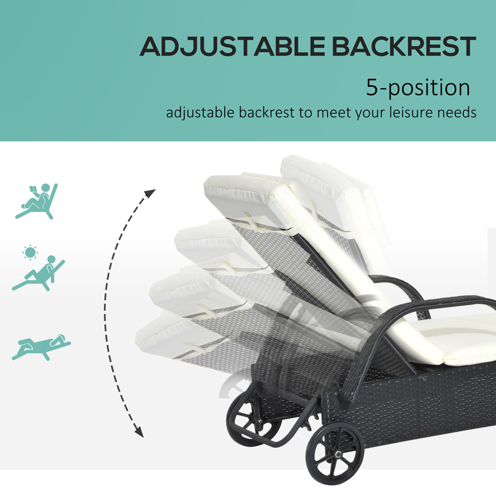 Outsunny Black Rattan Recliner Sun Lounger Image 6