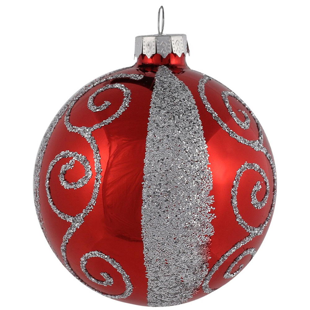 Red Silver Glitter Design Bauble - Red Image 4