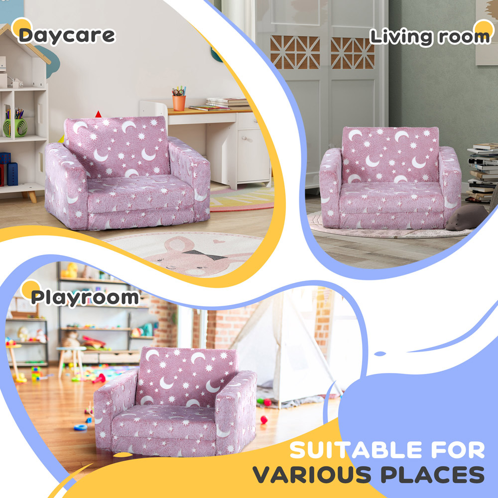 AIYAPLAY 2 in 1 Pink Glow in the Dark Moon Kids Recliner Image 8
