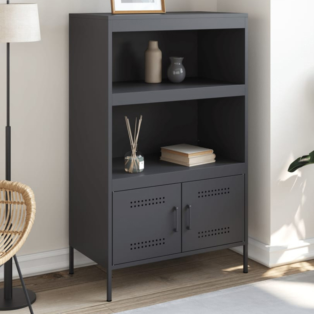 vidaXL 2 Door 2 Shelf Anthracite Metal Highboard Image 1