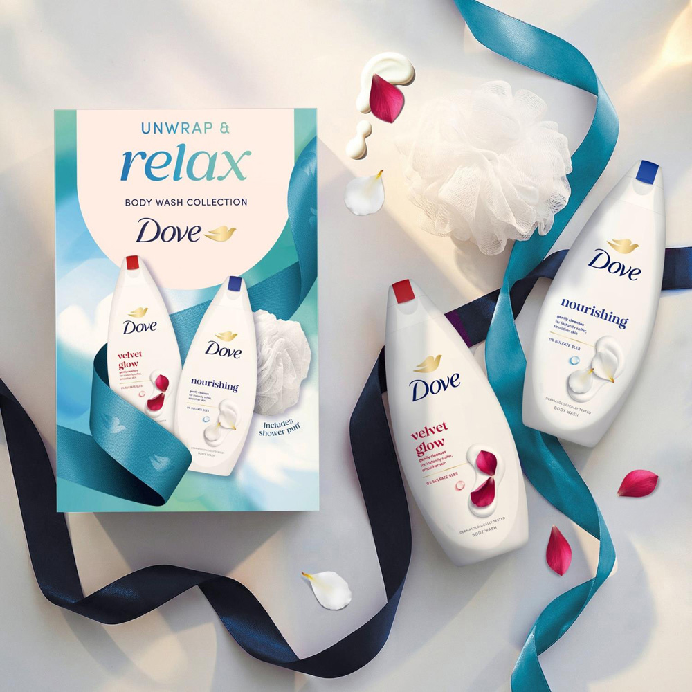 Dove Relax 2 Piece Velvet Glow and Nourishing Body Wash Collection Gift Set Image 6