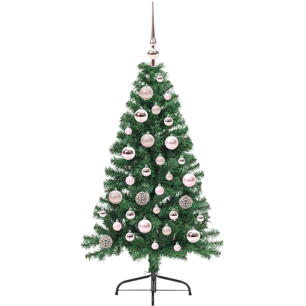 vidaXL Pre-Lit Pink Baubles Green Artificial Christmas Tree 4ft Image 4