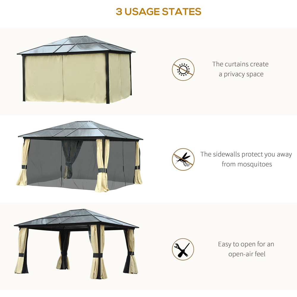 Outsunny 4.2 x 3.6cm Black Hardtop Gazebo with Curtains Image 3