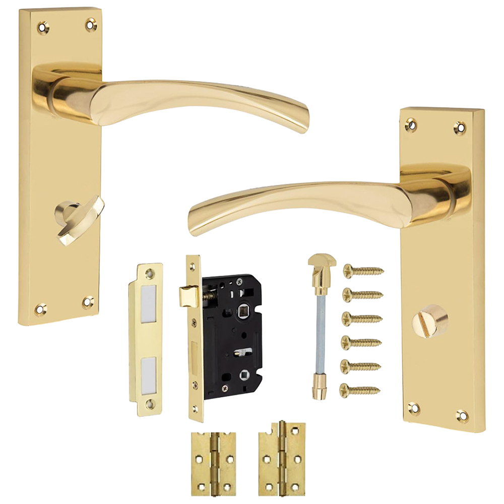 Golden Grace Polished Brass Victorian Scroll Astrid Bathroom Door Handle Set Image 1