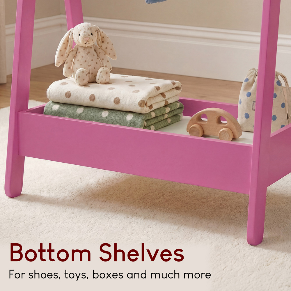 JUNIOR VIDA Pink Kids Clothes Rack with Storage Shelf Image 5