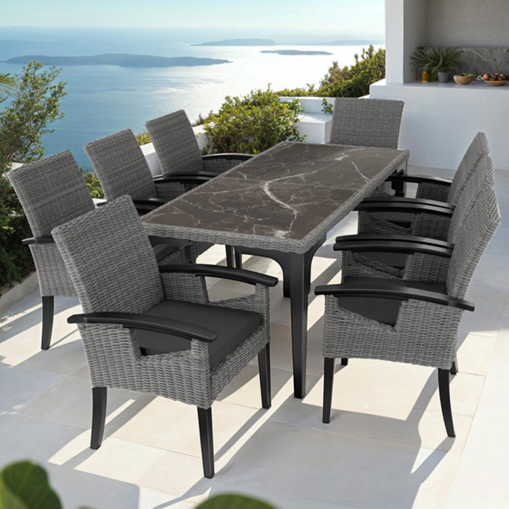 tectake Rosarno Foggia 8 Seater Poly Rattan Dining Table Grey Image 1