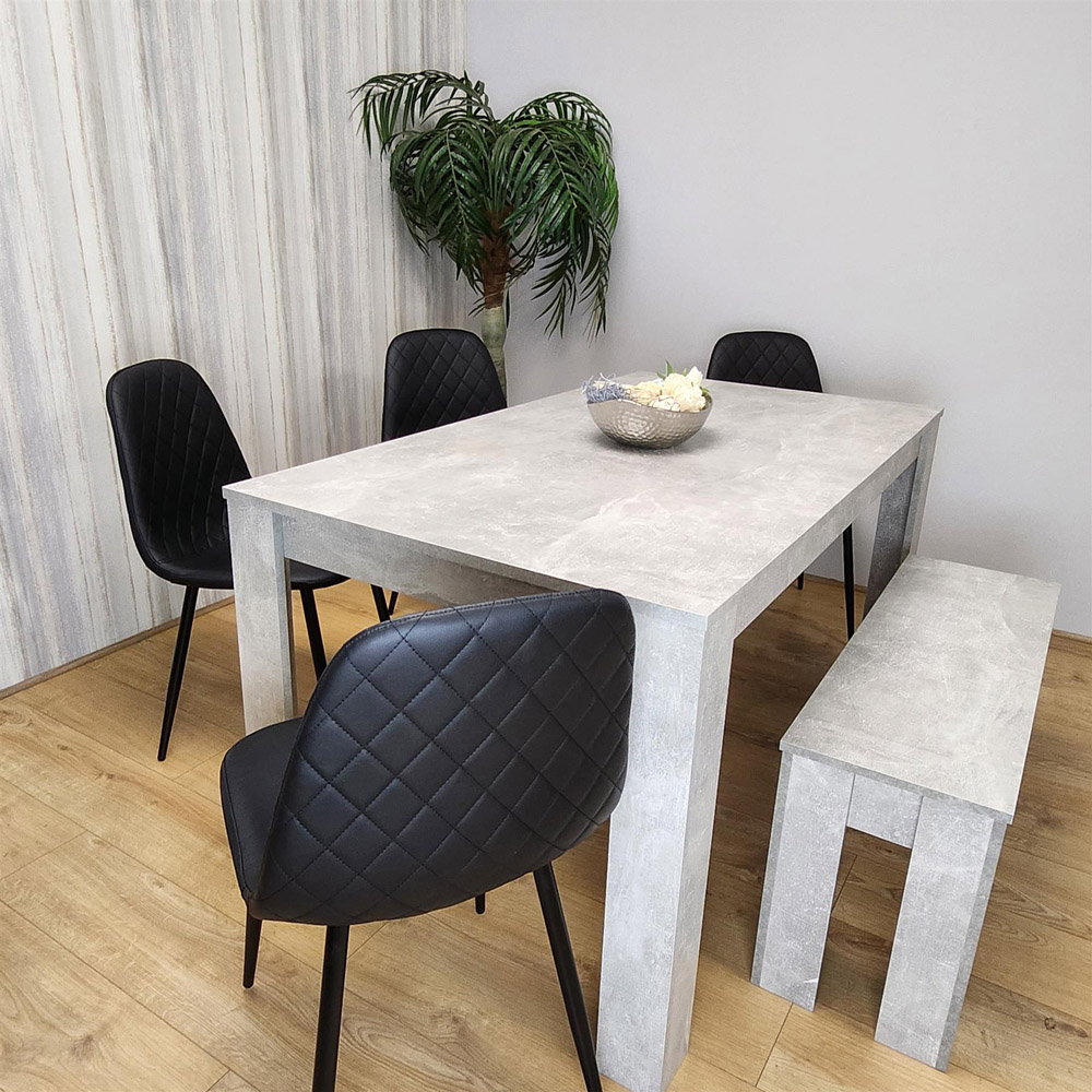 Portland Leather and Wood 6 Seater Dining Set Stone Grey Effect and Black Image 3