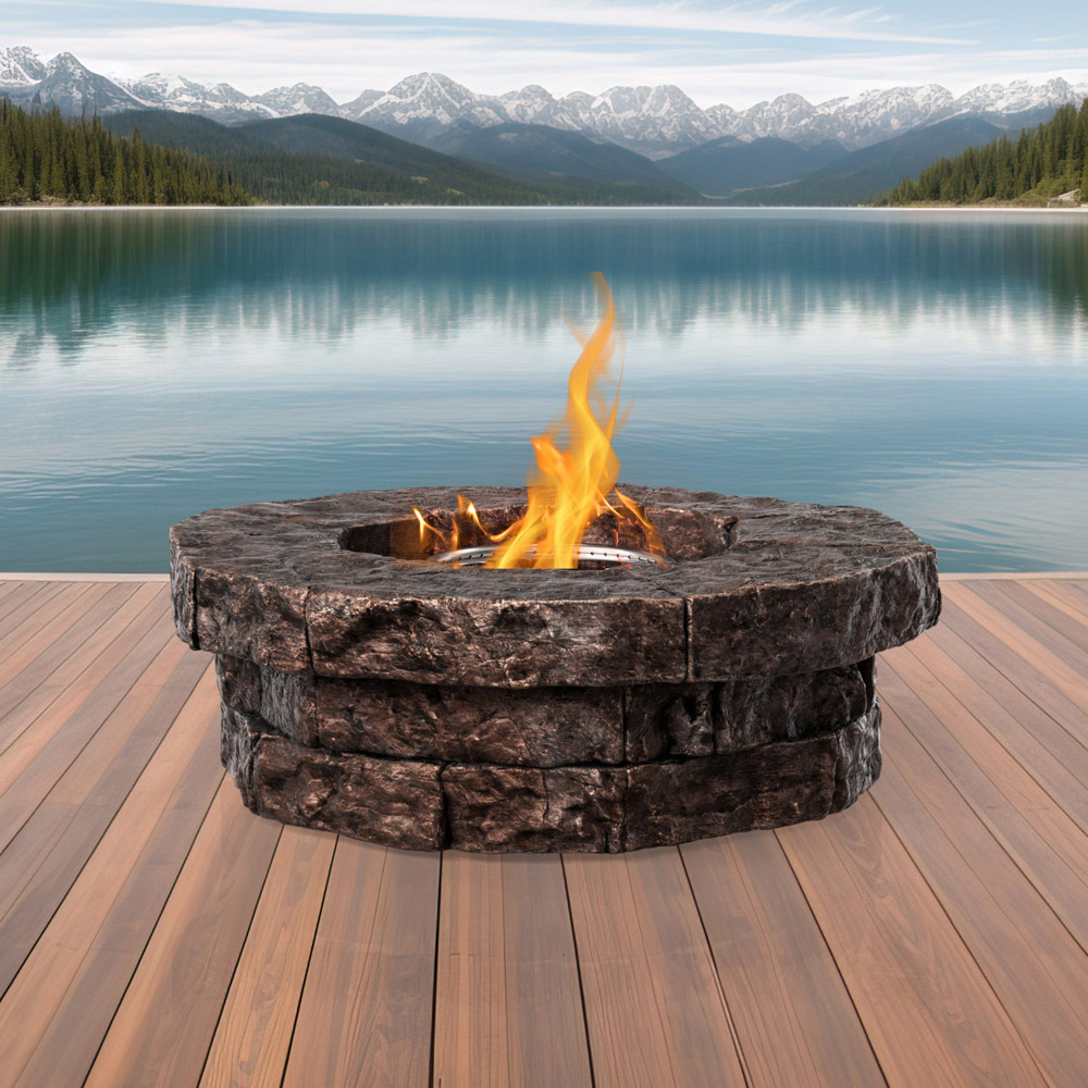 Teamson Home Round Stone Look Propane Gas Outdoor Fire Pit Image 2