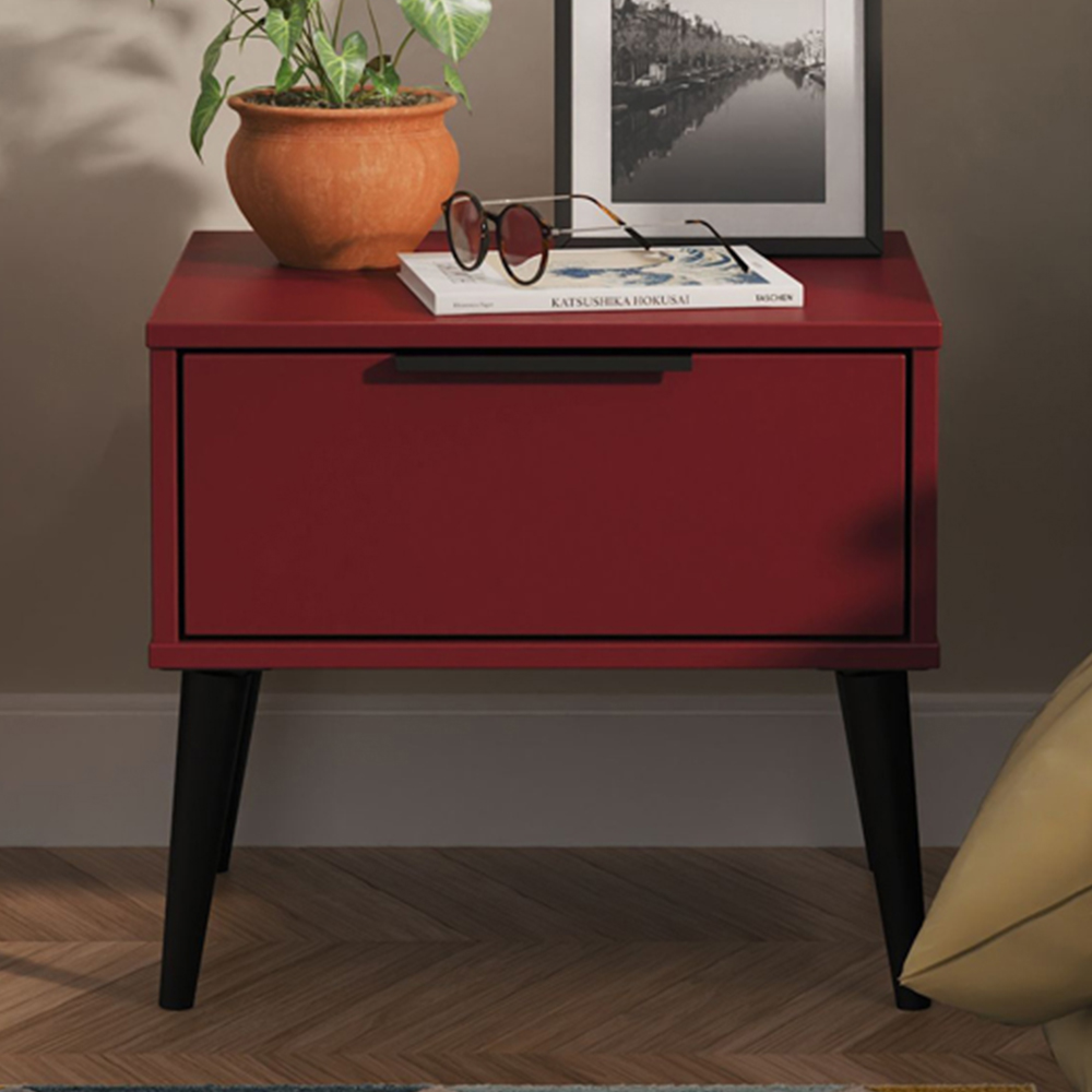 Crowndale Hong Kong Single Drawer Matt Red and Black Side Table Ready Assembled Image 1