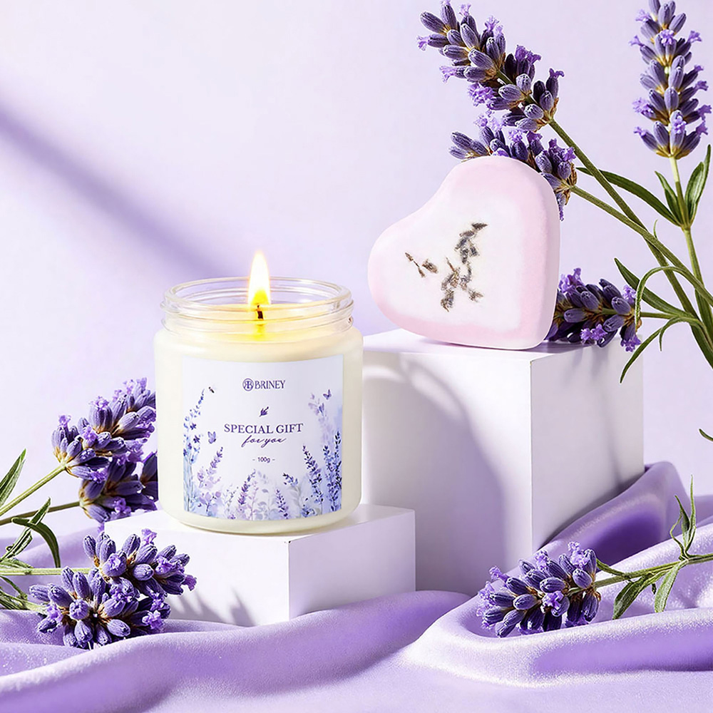 Living and Home Lavender Scented Spa Bath Gift Set with Candle Soap and Salts Image 3