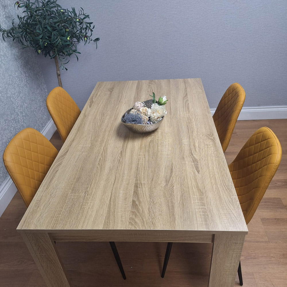 Kosy Koala 4 Seater Faux Leather Gem Pattern Dining Set Oak Effect and Mustard Image 4