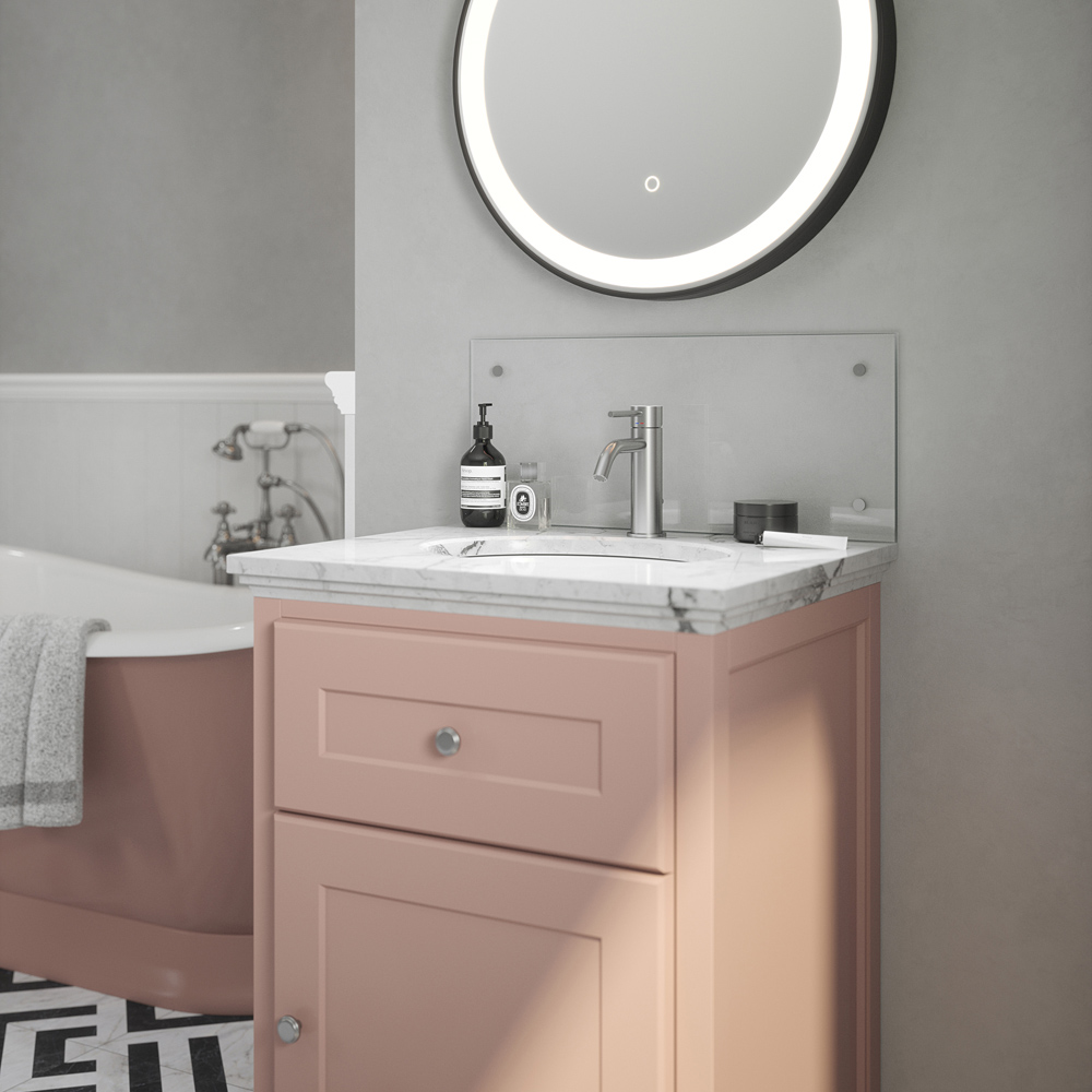 Splashback 0.4cm Thick Clear Protective Glass with Satin Chrome Caps 60 x 25cm Image 2