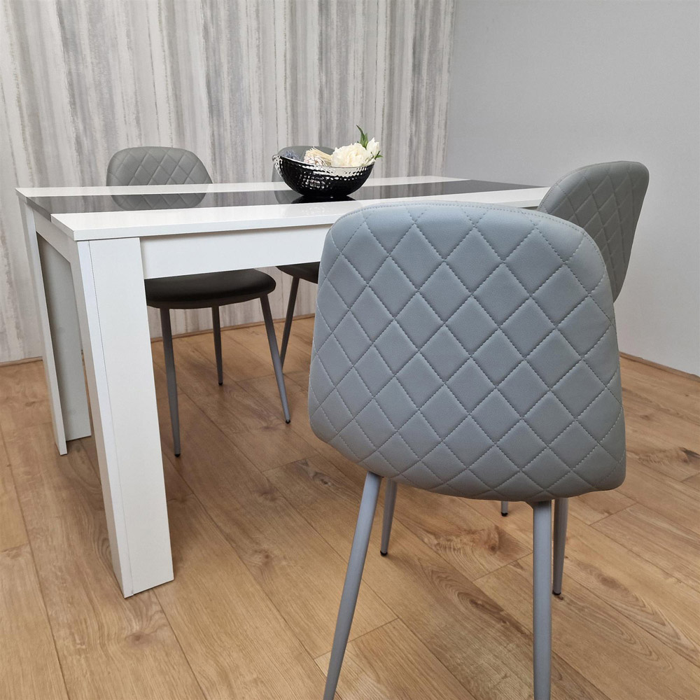 Portland Leather and Wood 4 Seater Dining Set White Black and Grey Image 4