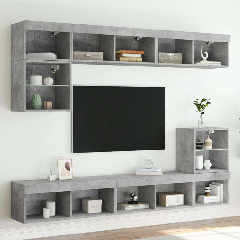 vidaXL 2 Shelf Concrete Grey TV Cabinet with LED Lights Set of 2 Image 1