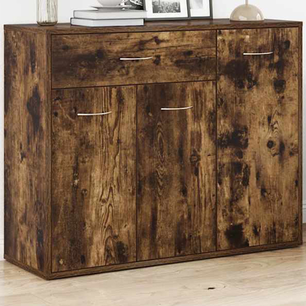 vidaXL 3 Door Single Drawer Smoked Oak Sideboard Image 1