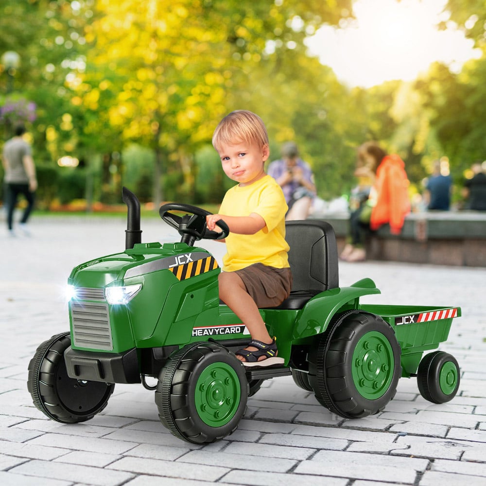 Costway Dark Green Kids Ride On Tractor with Trailer Image 2