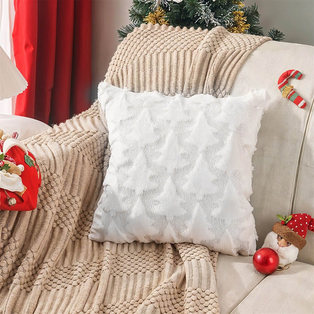 Living and Home White 3D Christmas Tree Soft Plush Cushion Cover 45 x 45cm Image 2