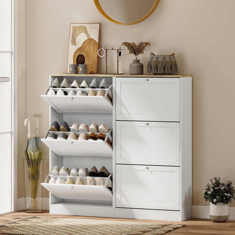 Portland 3 Flip Drawer White Narrow Shoe Cabinet Image 4