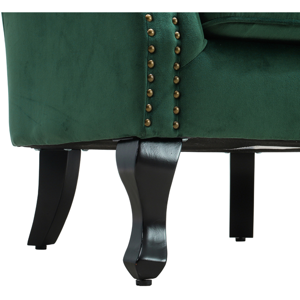 Living and Home Vintage Green Velvet Wingback Armchair with Studs Image 7