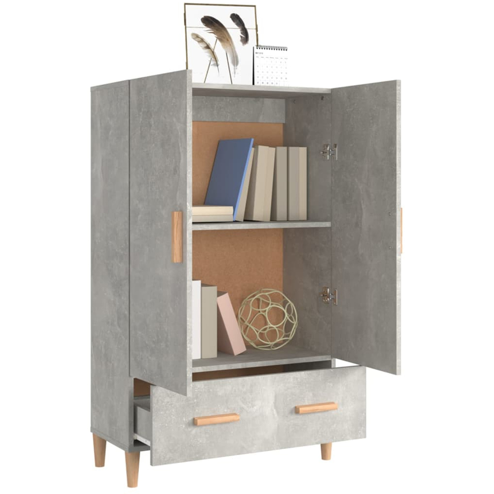 vidaXL 2 Door Single Drawer Concrete Grey Highboard with Wooden Legs Image 7