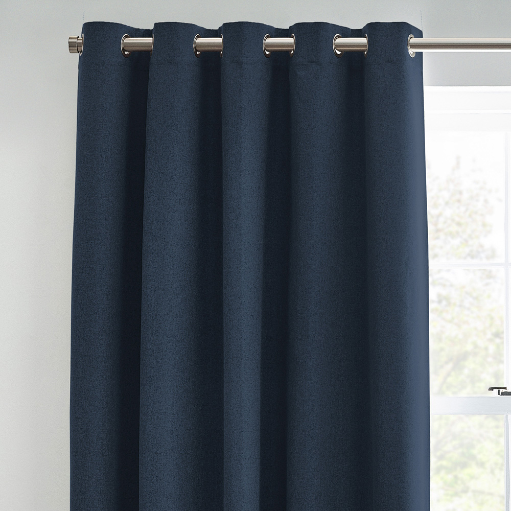 furn. Dawn Blue Textured Blackout Eyelet Curtains 117 x 137cm Image 2